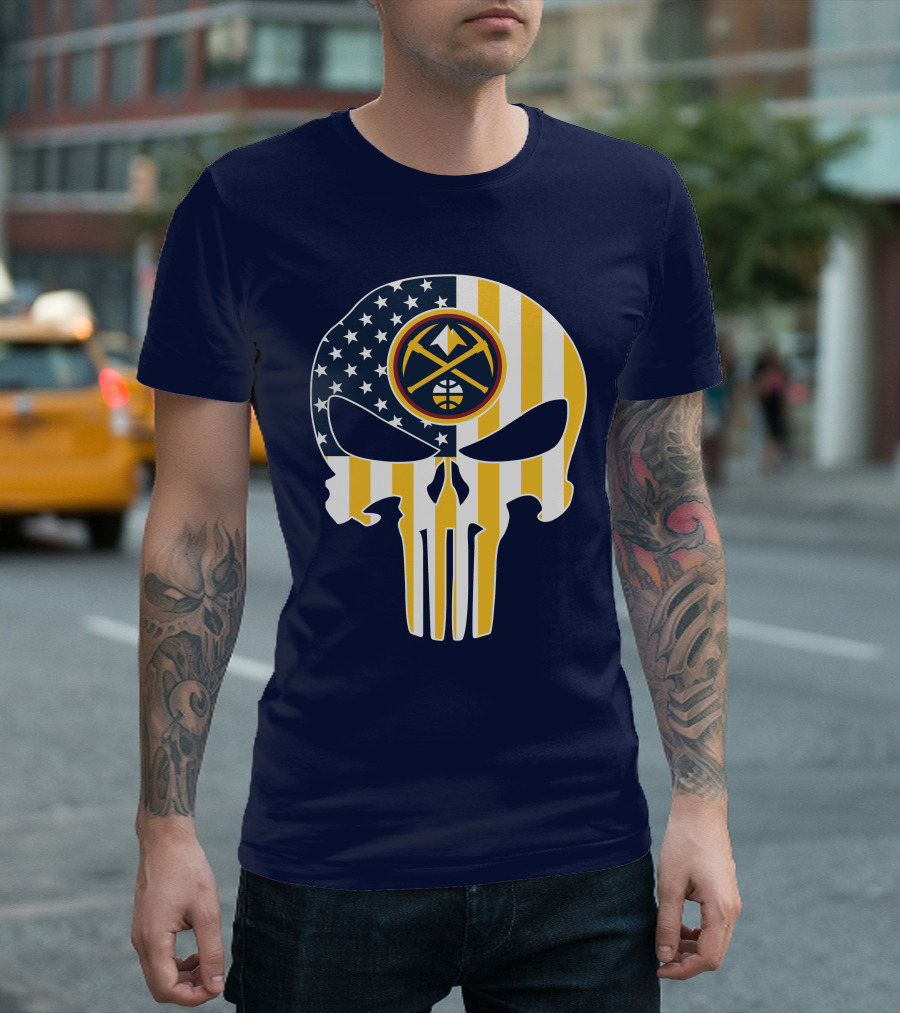 Denver Nuggets Punisher Skull American Flag T-Shirt