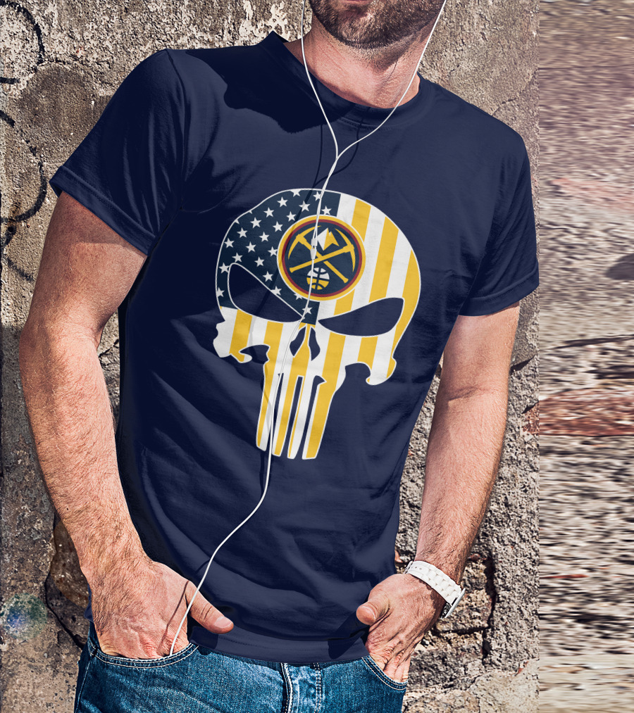 Denver Nuggets Punisher Skull American Flag T-Shirt