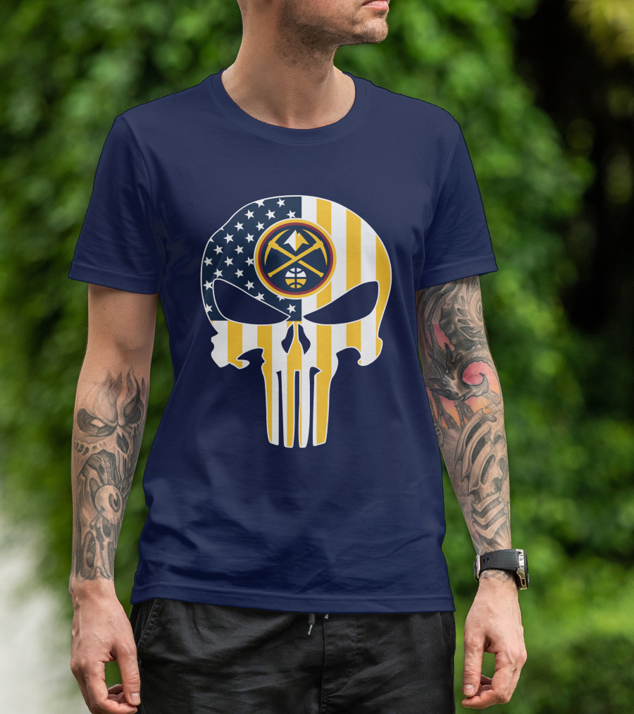 Denver Nuggets Punisher Skull American Flag T-Shirt