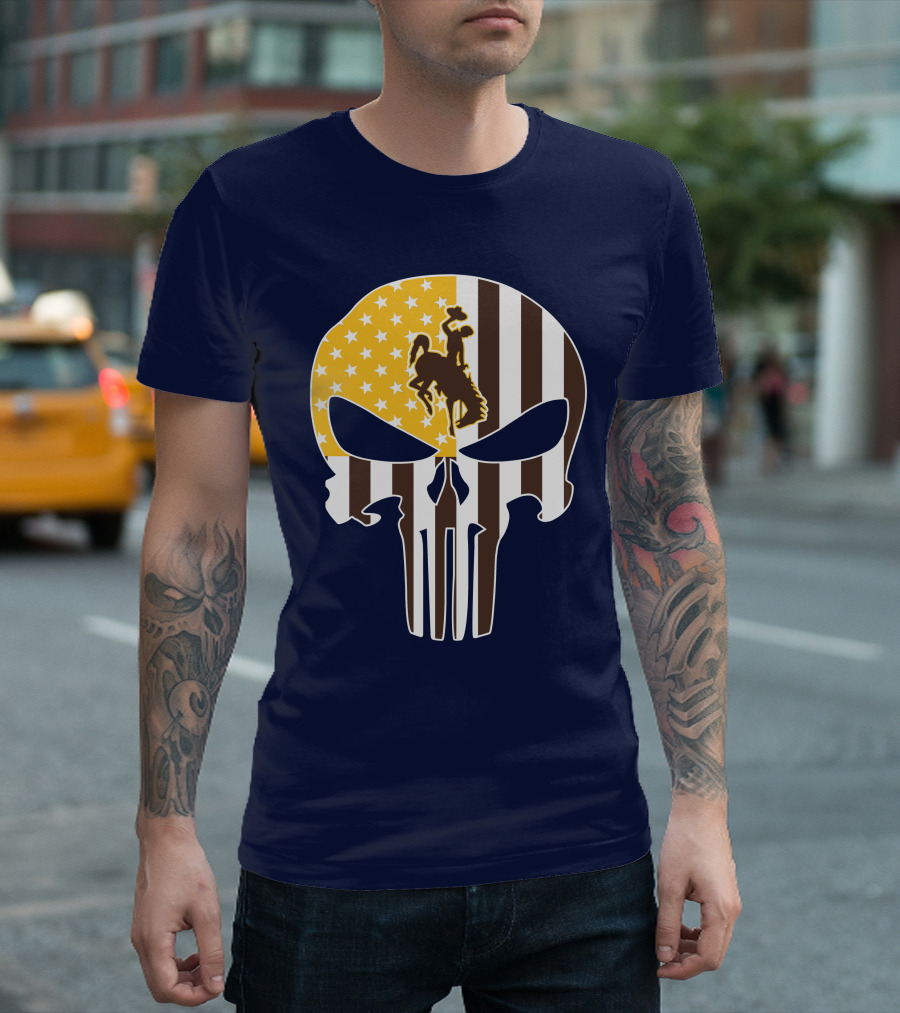 Wyoming Cowboys American Flag Punisher Skull T-Shirt
