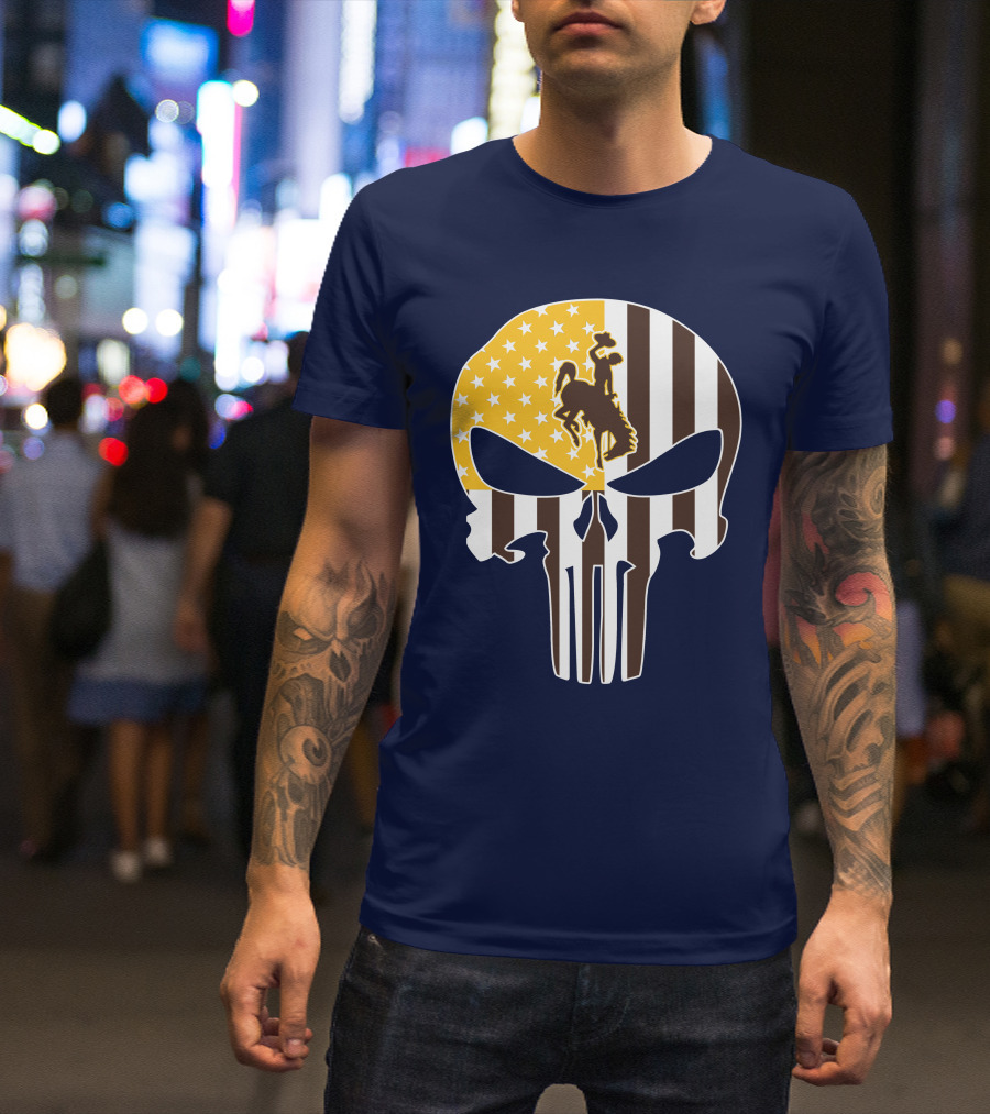 Wyoming Cowboys American Flag Punisher Skull T-Shirt