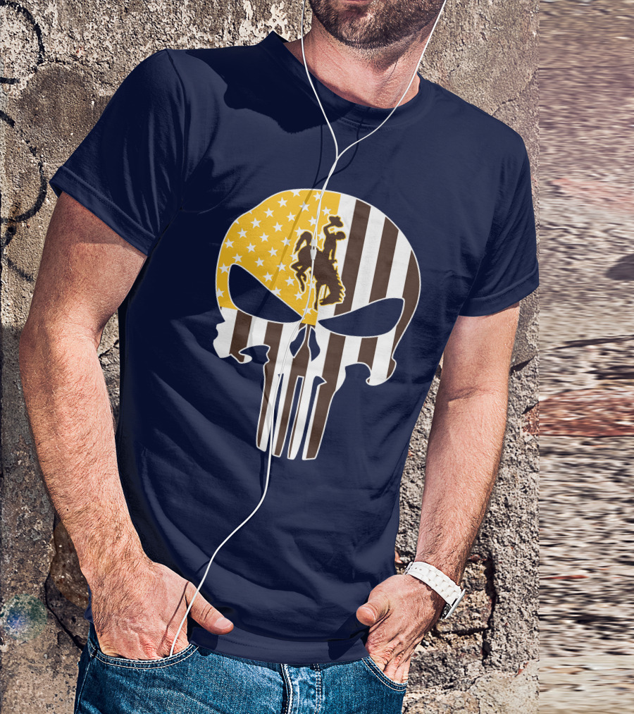 Wyoming Cowboys American Flag Punisher Skull T-Shirt