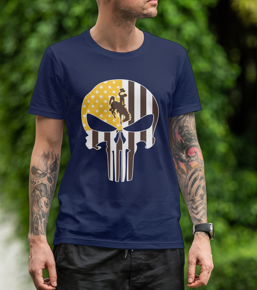 Wyoming Cowboys American Flag Punisher Skull T-Shirt