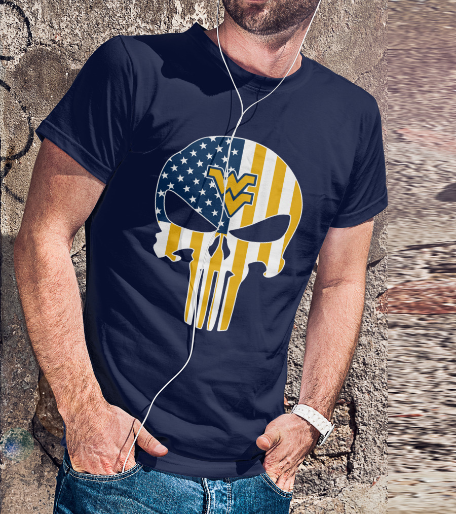 West Virginia Mountaineers The Punisher American Flag Skull T-Shirt