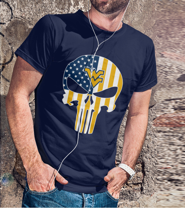 West Virginia Mountaineers The Punisher American Flag Skull T-Shirt
