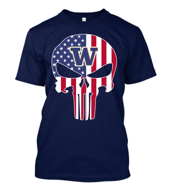 Washington Huskies The Punisher American Flag Skull W T-Shirt