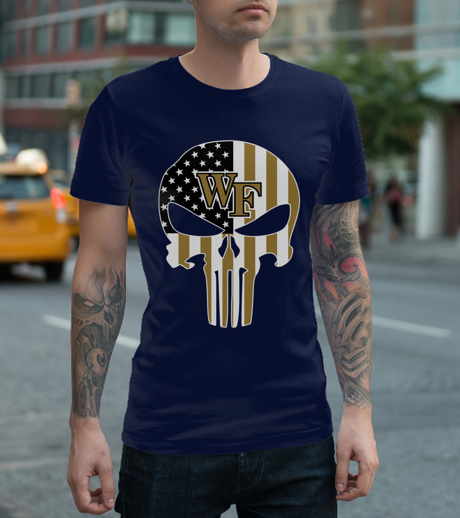 Wake Forest Wf Punisher Skull American Flag T-Shirt