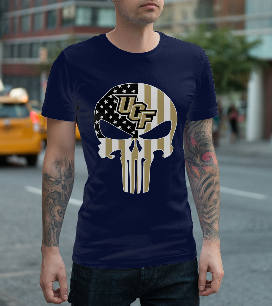 Ucf Knights The Punisher Skull With American Flag T-Shirt
