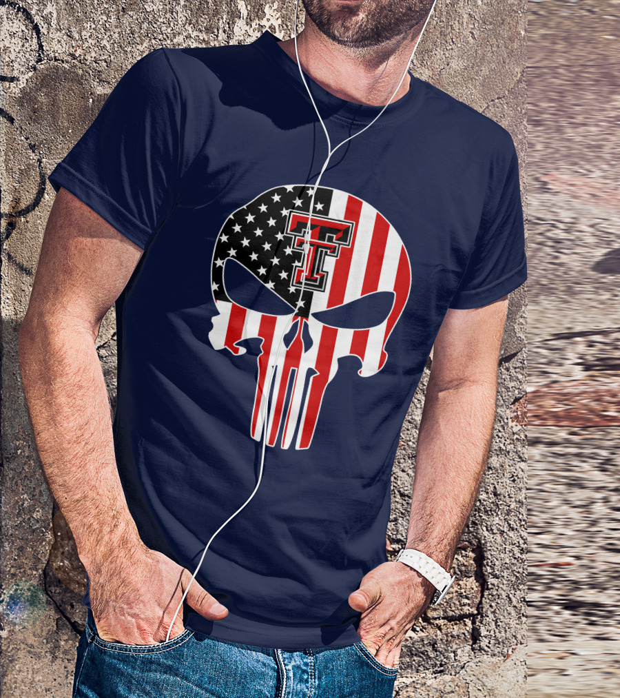 Texas Tech Red Raiders American Flag Punisher Skull T-Shirt
