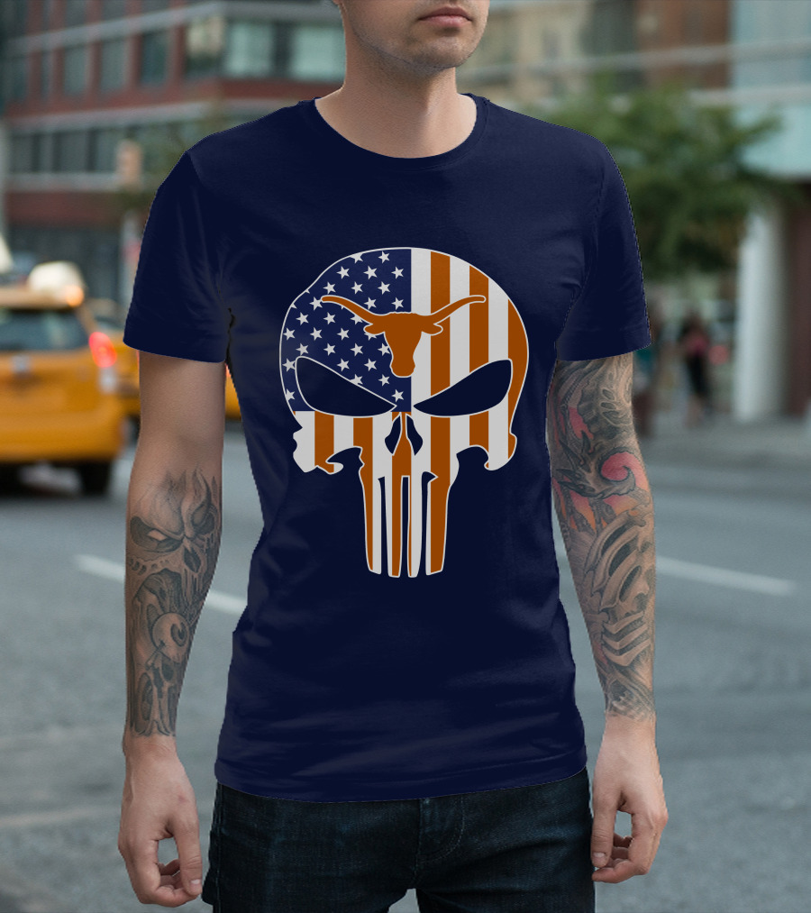 Texas Longhorns The Punisher American Flag Skull T-Shirt
