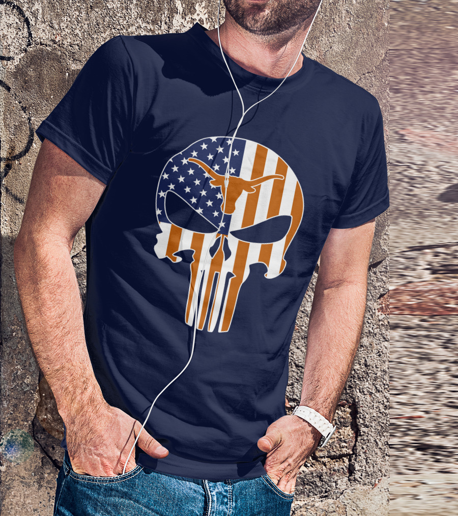 Texas Longhorns The Punisher American Flag Skull T-Shirt