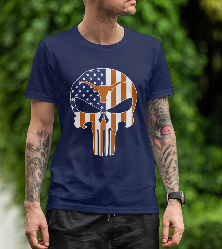 Texas Longhorns The Punisher American Flag Skull T-Shirt