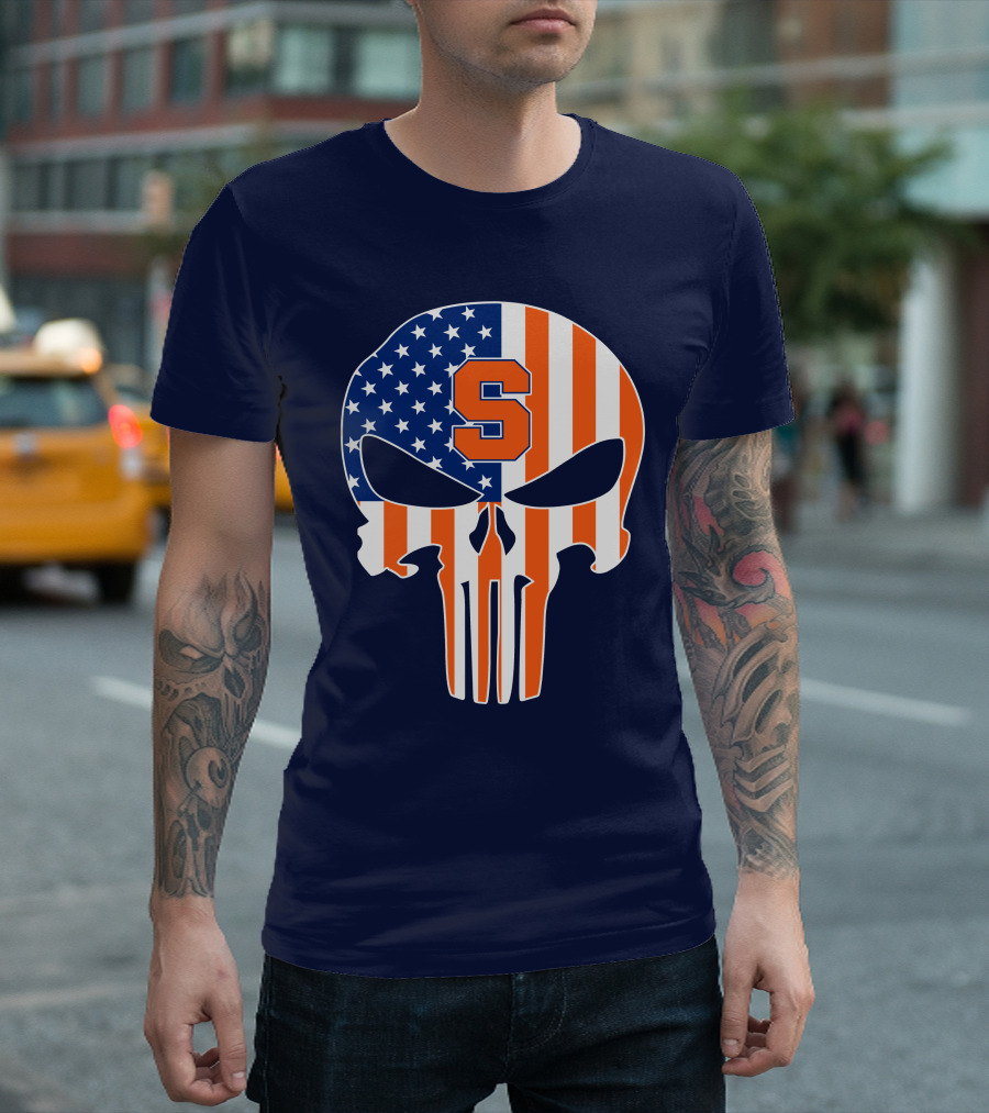 Syracuse Orange Punisher Skull American Flag Symbol T-Shirt