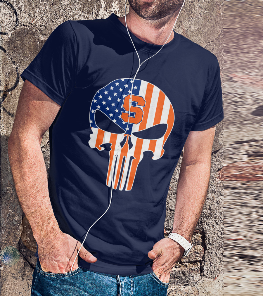 Syracuse Orange Punisher Skull American Flag Symbol T-Shirt