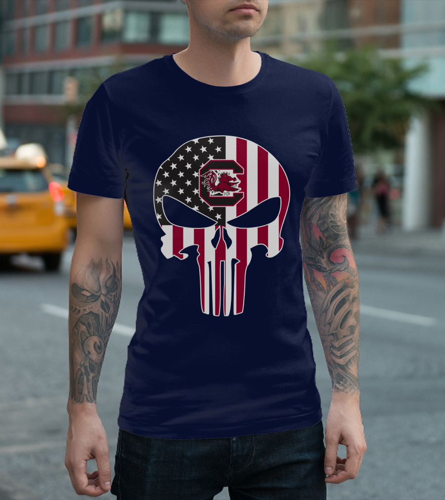 South Carolina Gamecocks The Punisher American Flag Skull T-Shirt