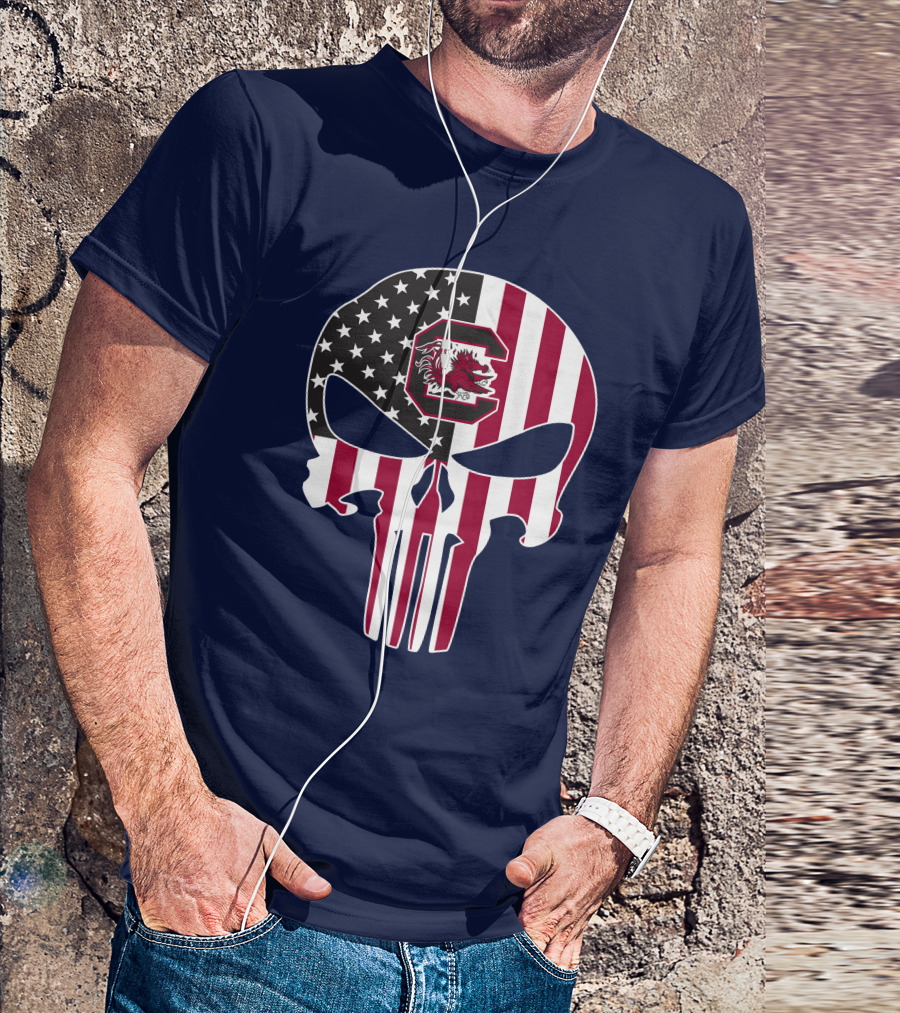 South Carolina Gamecocks The Punisher American Flag Skull T-Shirt