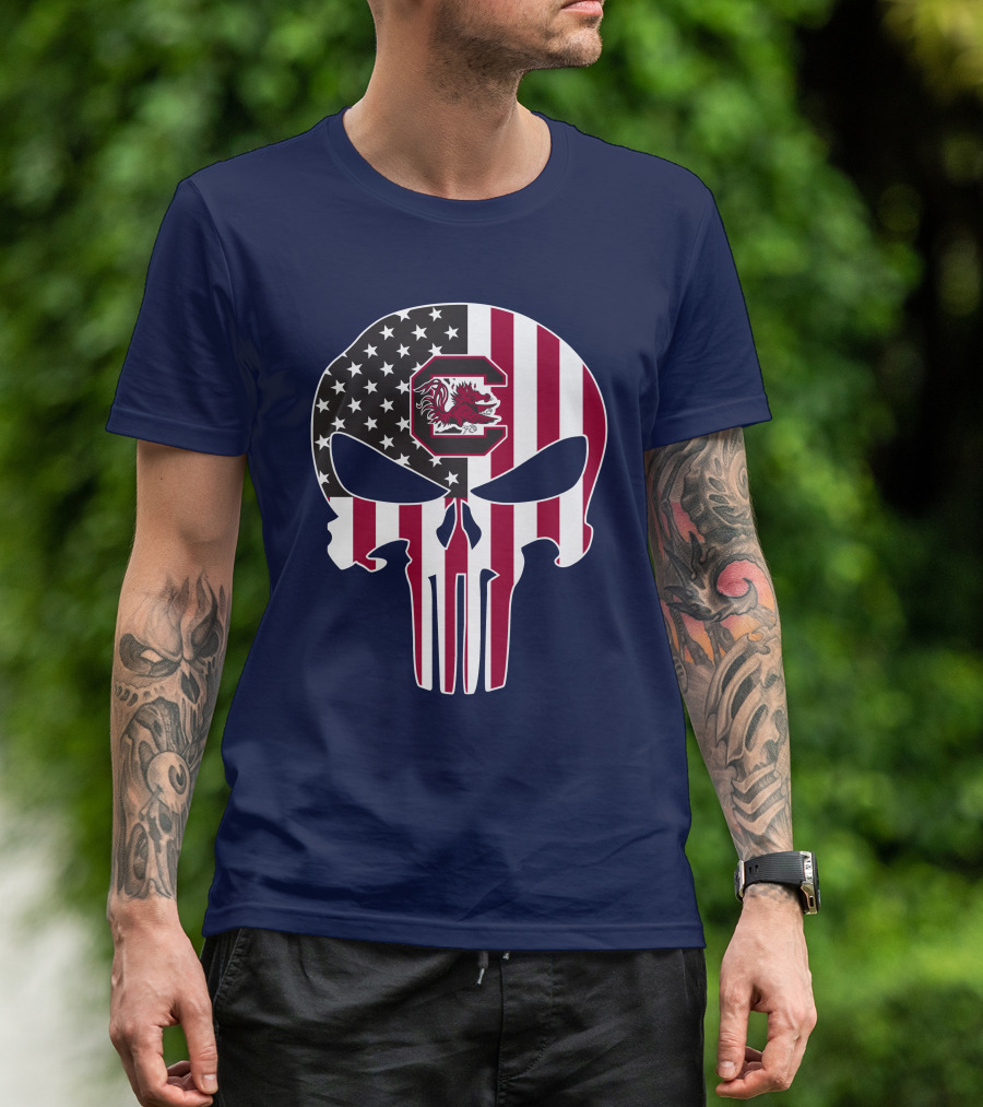 South Carolina Gamecocks The Punisher American Flag Skull T-Shirt