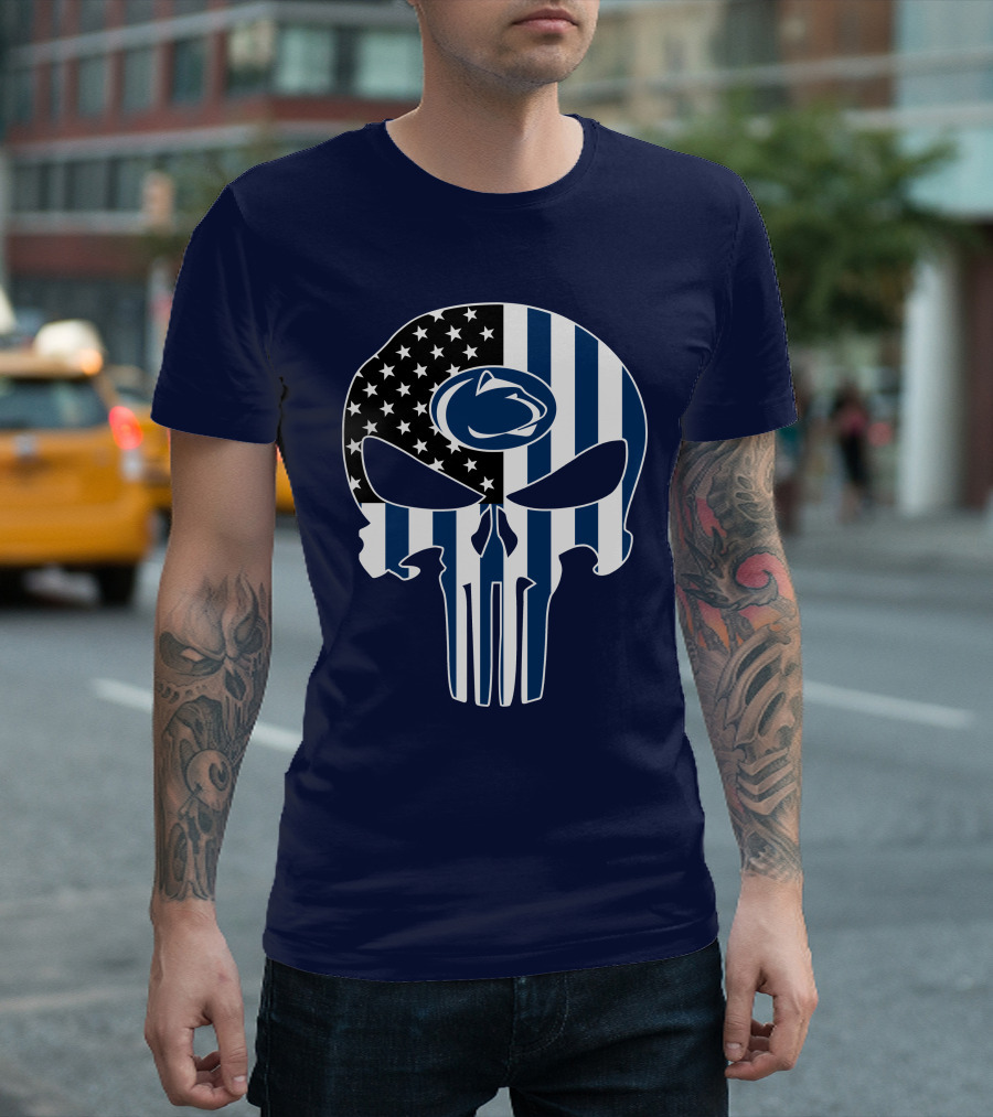 Penn State Nittany Lions The Punisher Skull With American Flag T-Shirt
