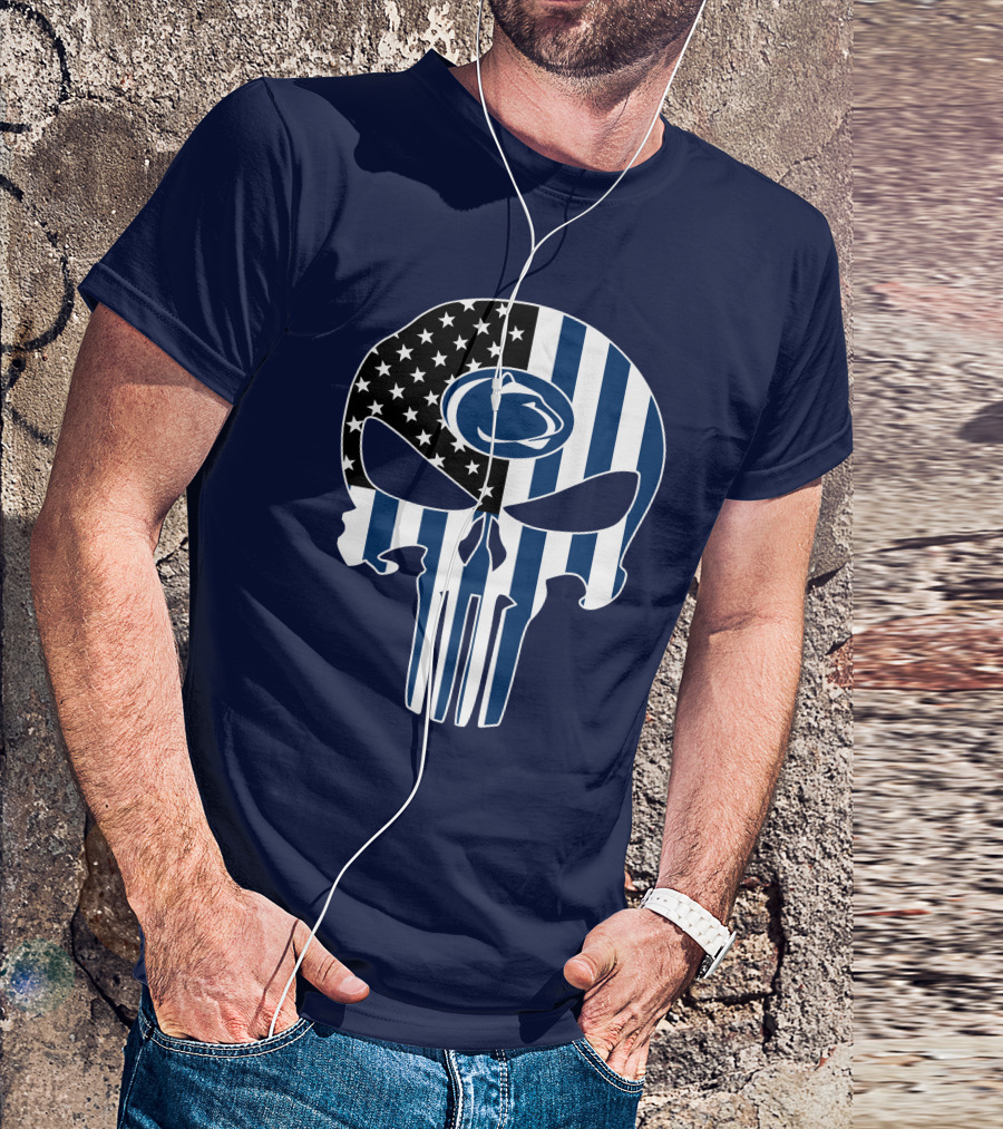 Penn State Nittany Lions The Punisher Skull With American Flag T-Shirt