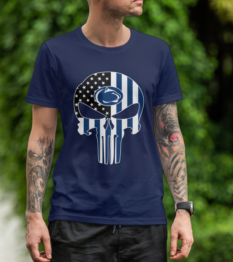 Penn State Nittany Lions The Punisher Skull With American Flag T-Shirt