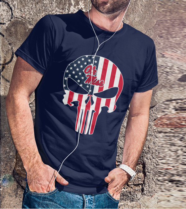 Ole Miss Rebels American Flag Punisher Skull T-Shirt