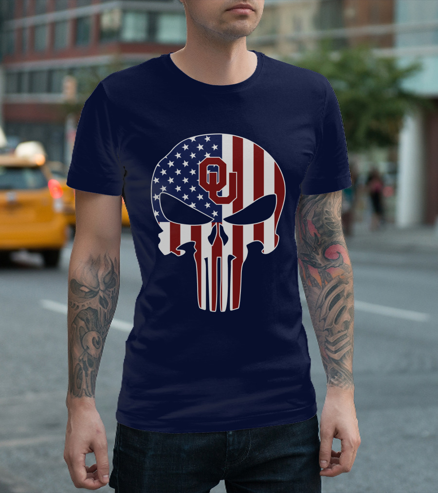 Oklahoma Sooners The Punisher American Flag Skull Design Ou T-Shirt