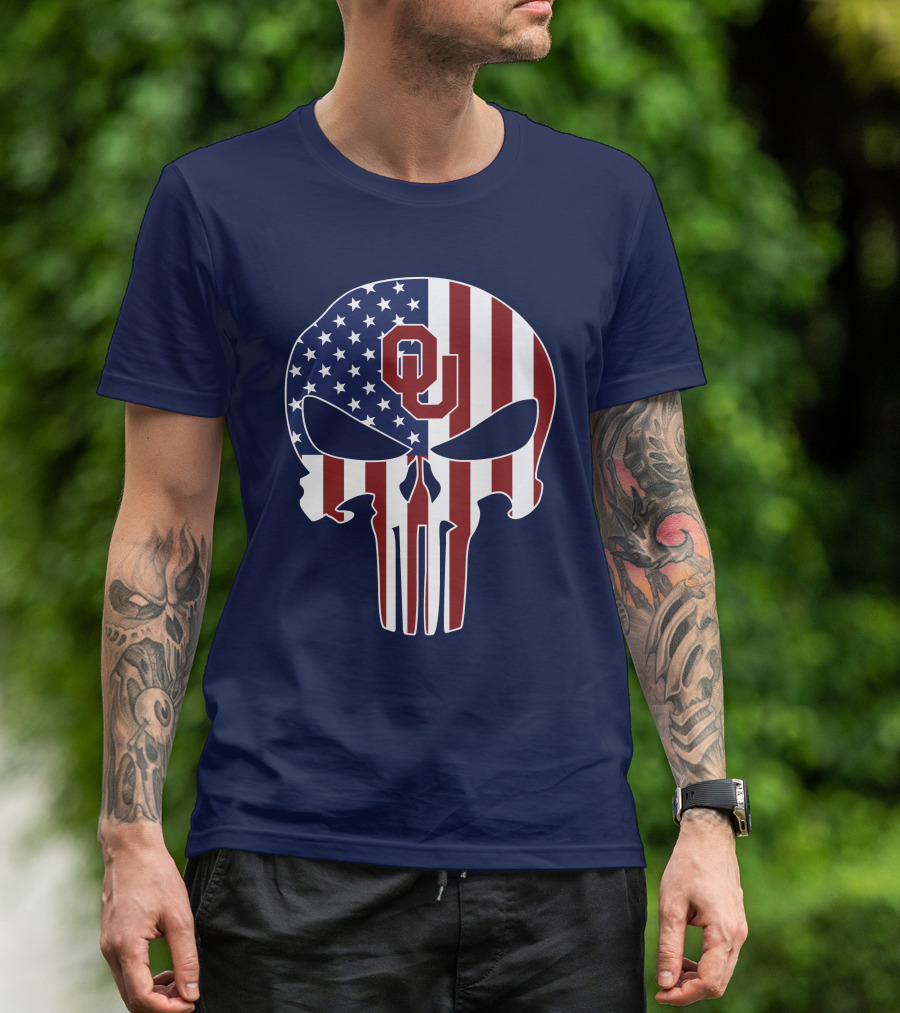 Oklahoma Sooners The Punisher American Flag Skull Design Ou T-Shirt