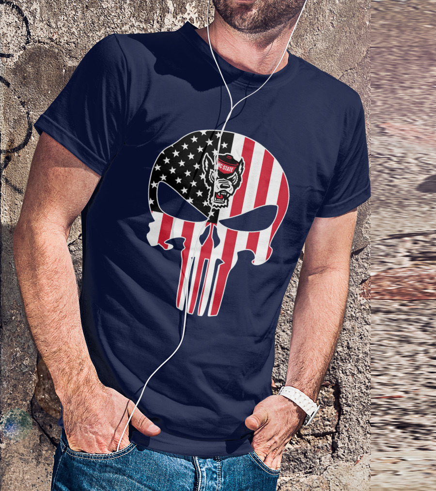 Nc State Wolfpack The Punisher American Flag Skull T-Shirt