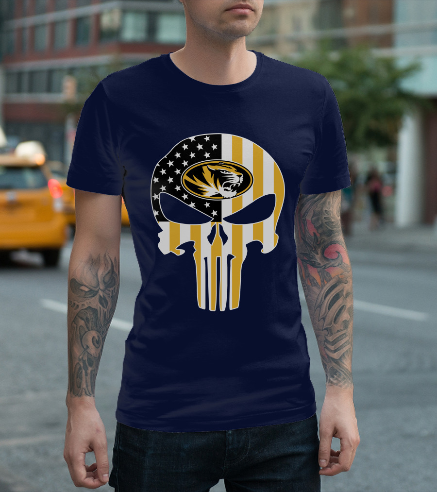Missouri Tigers American Flag Punisher Skull T-Shirt