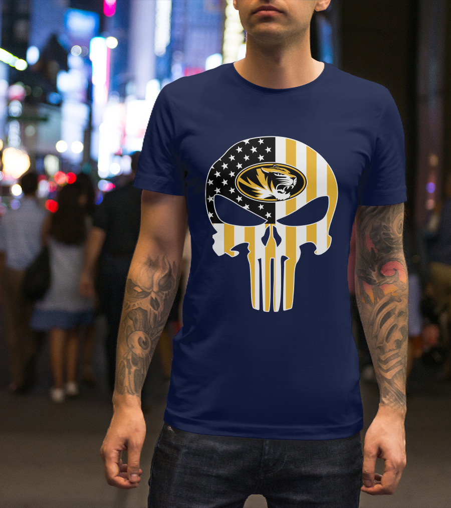 Missouri Tigers American Flag Punisher Skull T-Shirt