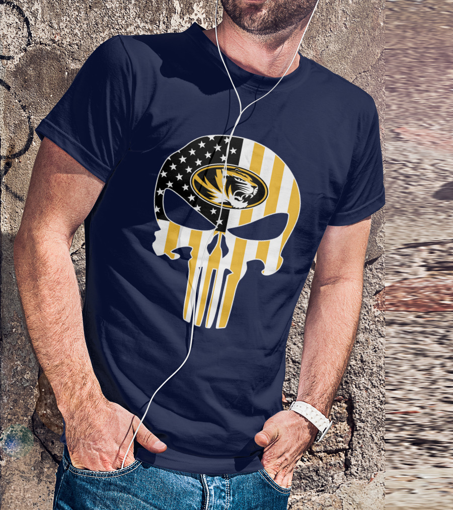 Missouri Tigers American Flag Punisher Skull T-Shirt