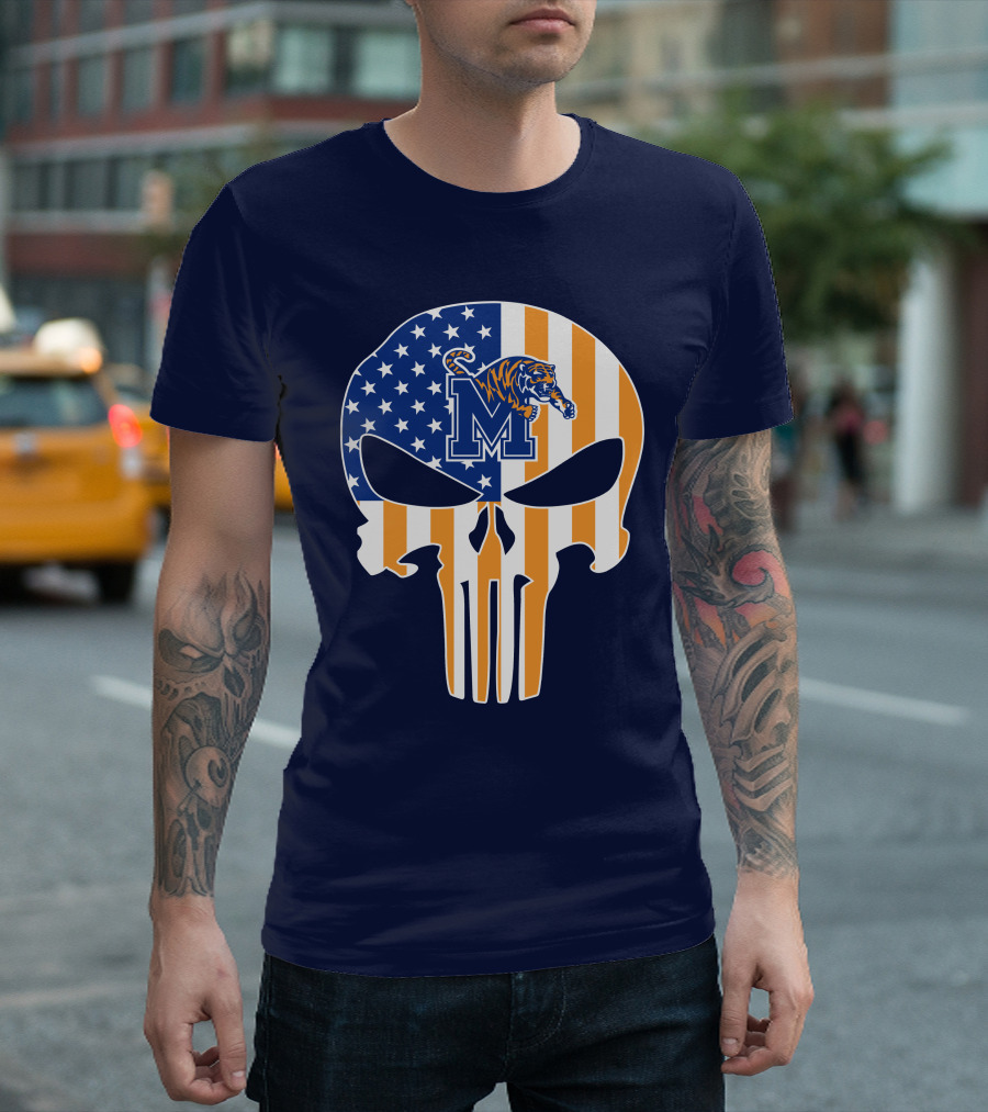 Memphis Tigers Punisher Skull Usa Flag Sports T-Shirt