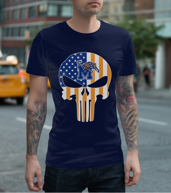Memphis Tigers Punisher Skull Usa Flag Sports T-Shirt
