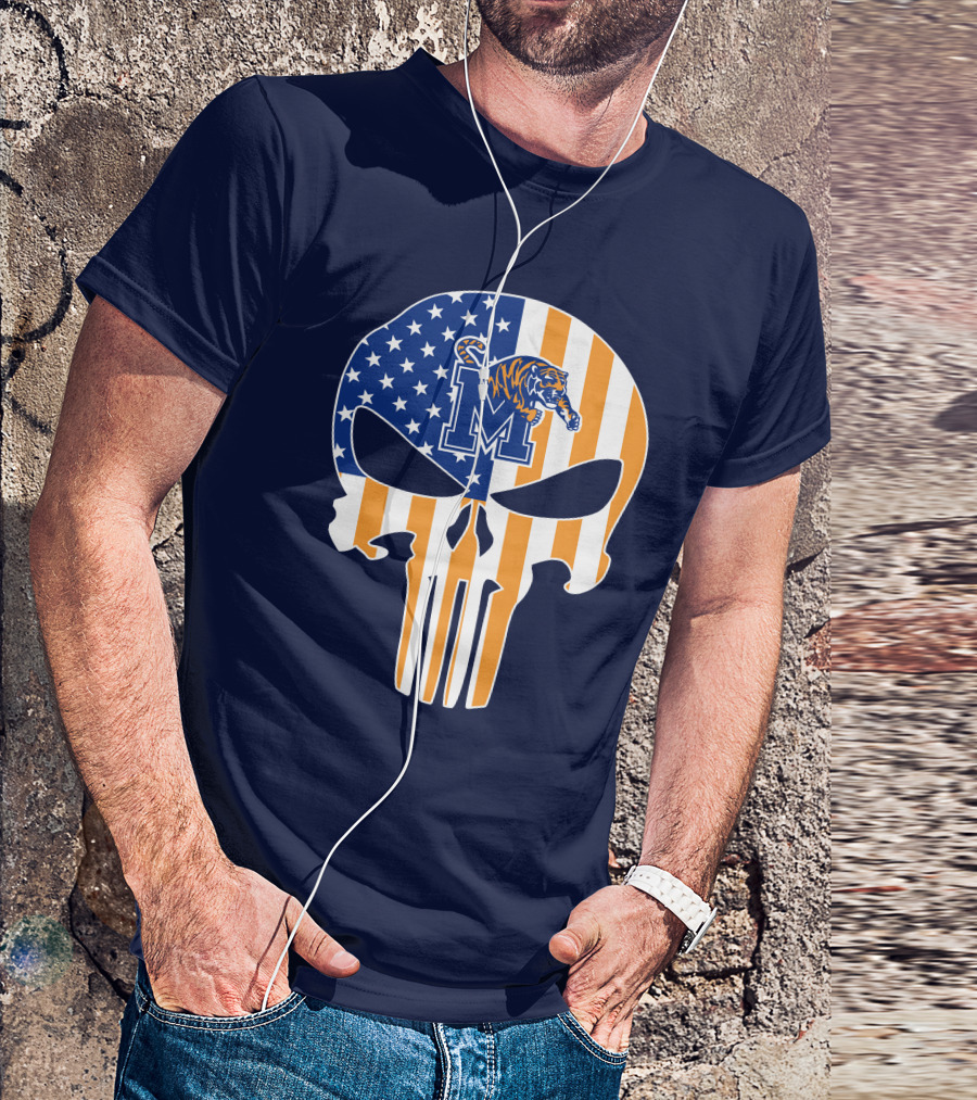 Memphis Tigers Punisher Skull Usa Flag Sports T-Shirt