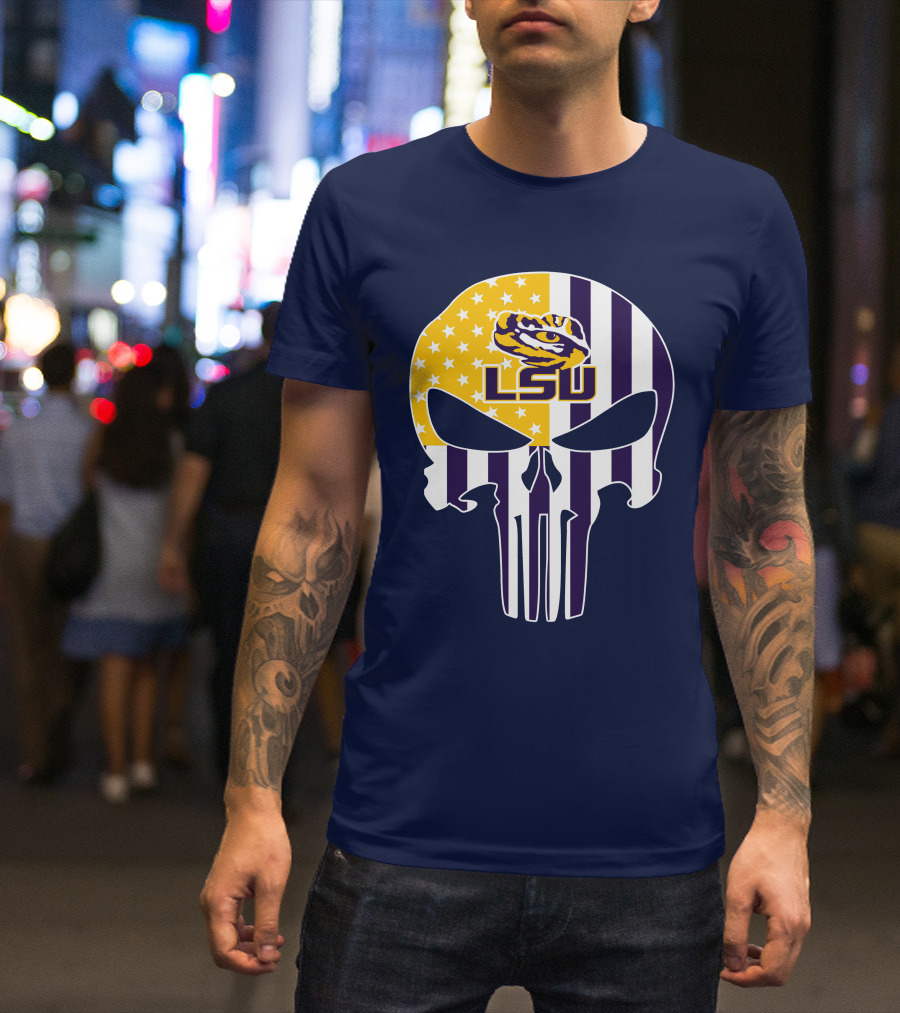 Lsu Tigers Punisher Skull American Flag T-Shirt