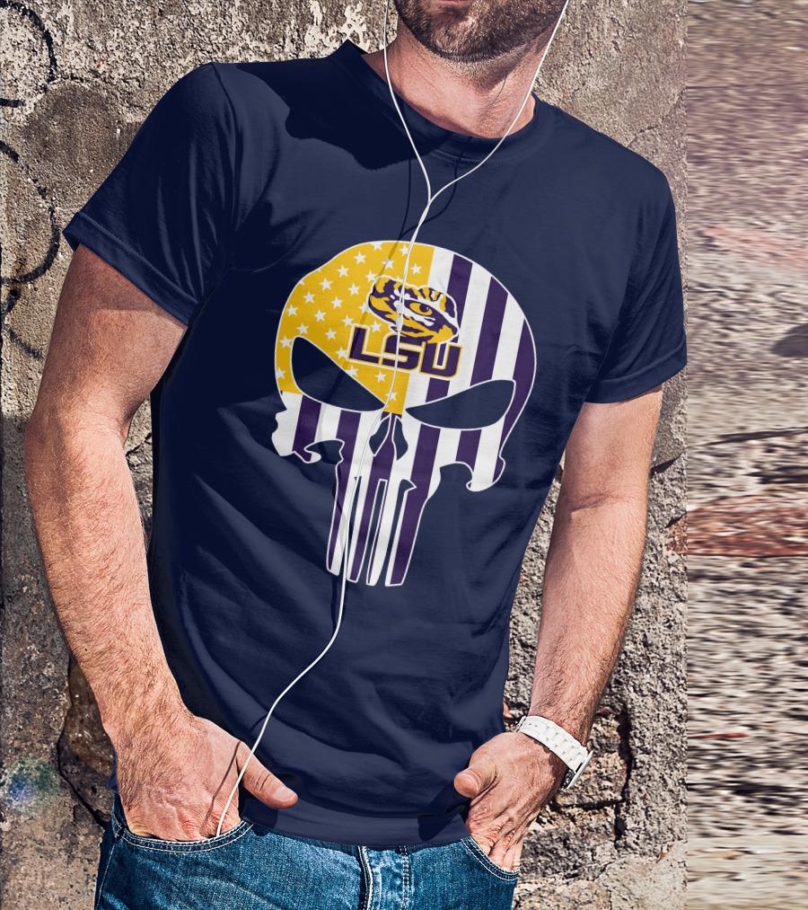 Lsu Tigers Punisher Skull American Flag T-Shirt