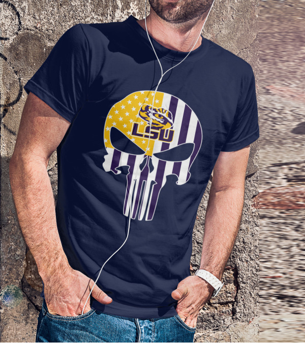 Lsu Tigers Punisher Skull American Flag T-Shirt