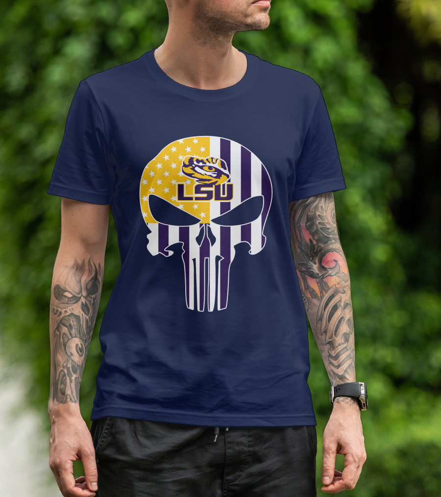 Lsu Tigers Punisher Skull American Flag T-Shirt