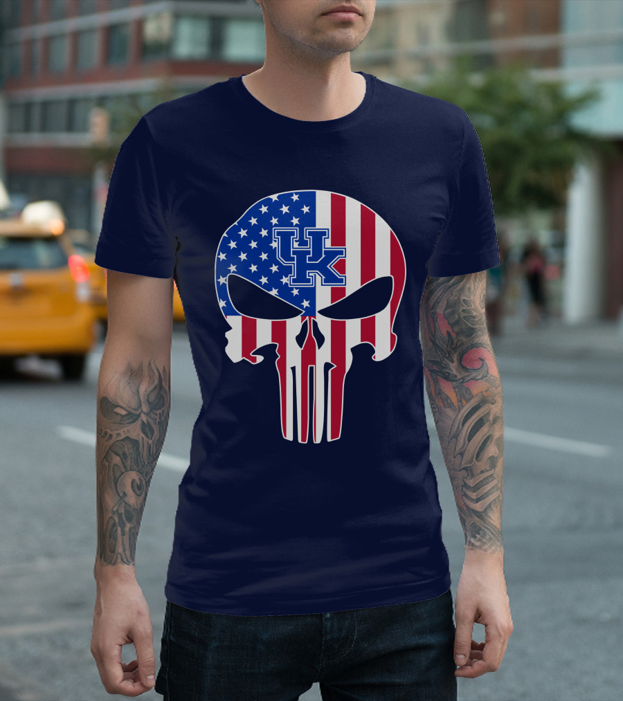 Kentucky Wildcats The Punisher American Flag Skull T-Shirt