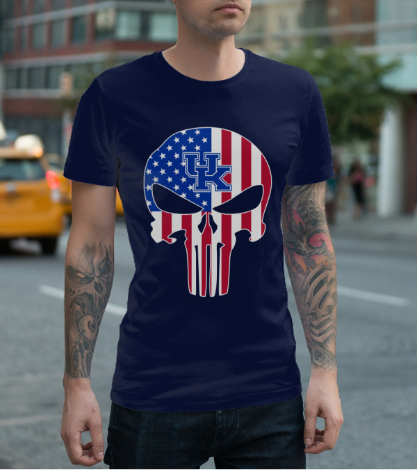Kentucky Wildcats The Punisher American Flag Skull T-Shirt