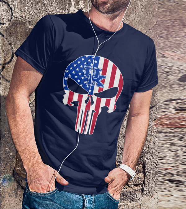 Kentucky Wildcats The Punisher American Flag Skull T-Shirt