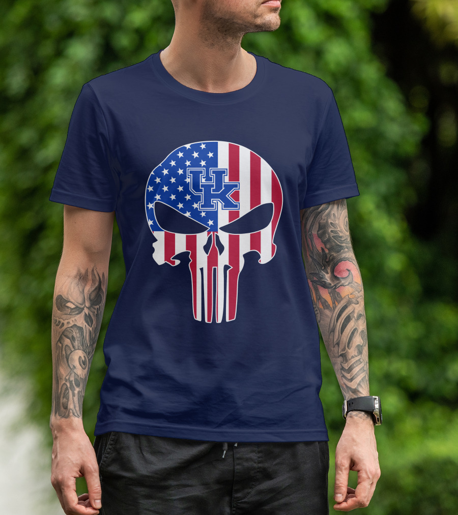 Kentucky Wildcats The Punisher American Flag Skull T-Shirt