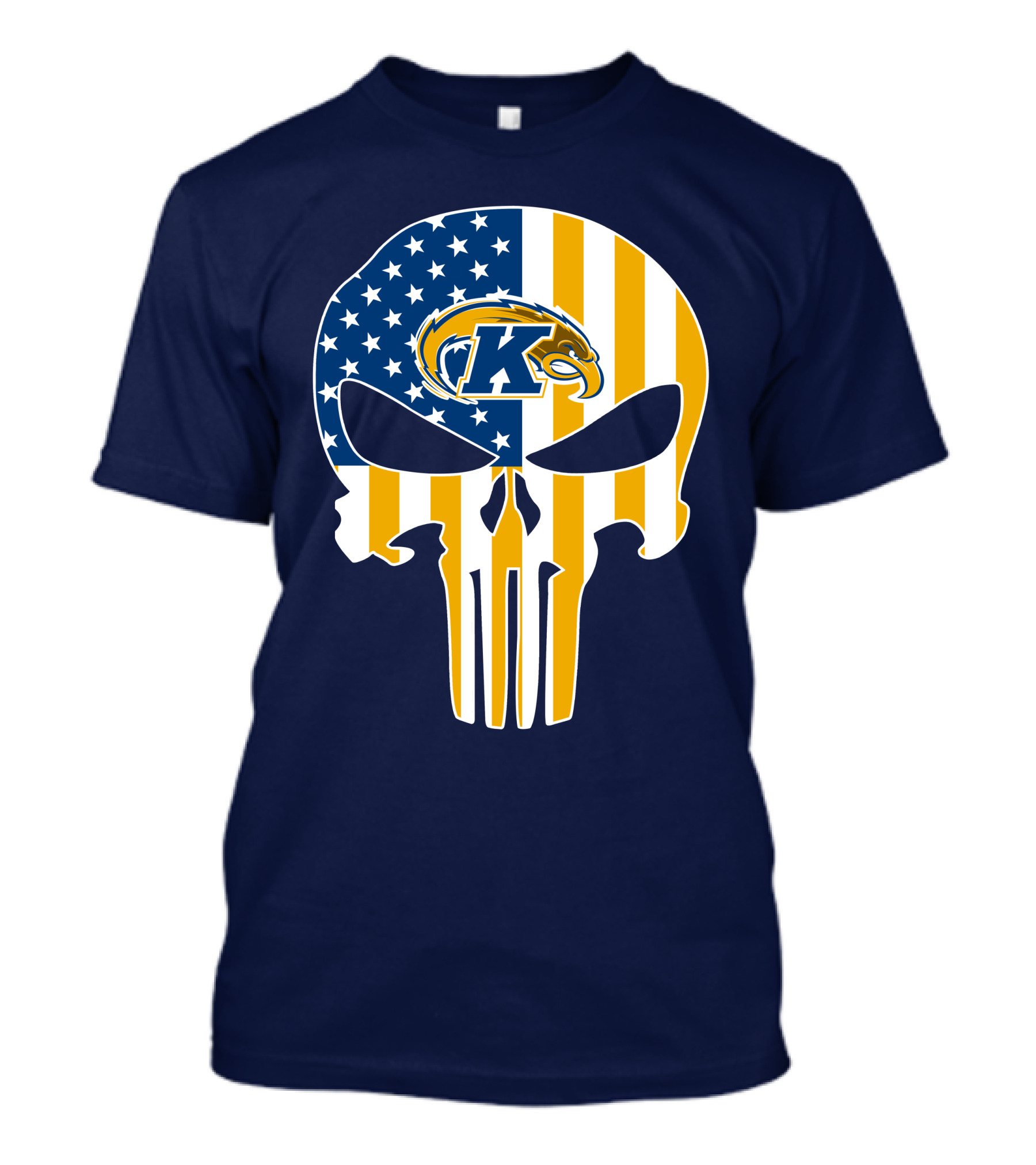 Kent State Golden Flashes Punisher Skull American Flag T-Shirt