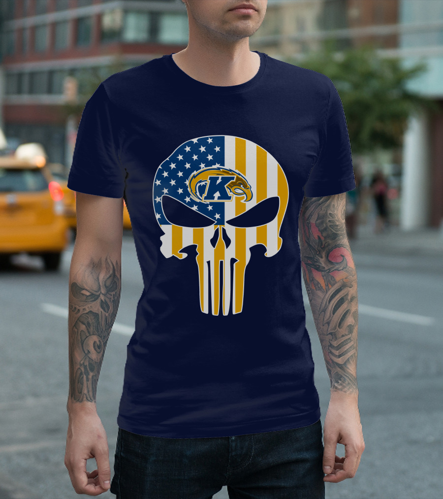 Kent State Golden Flashes Punisher Skull American Flag T-Shirt