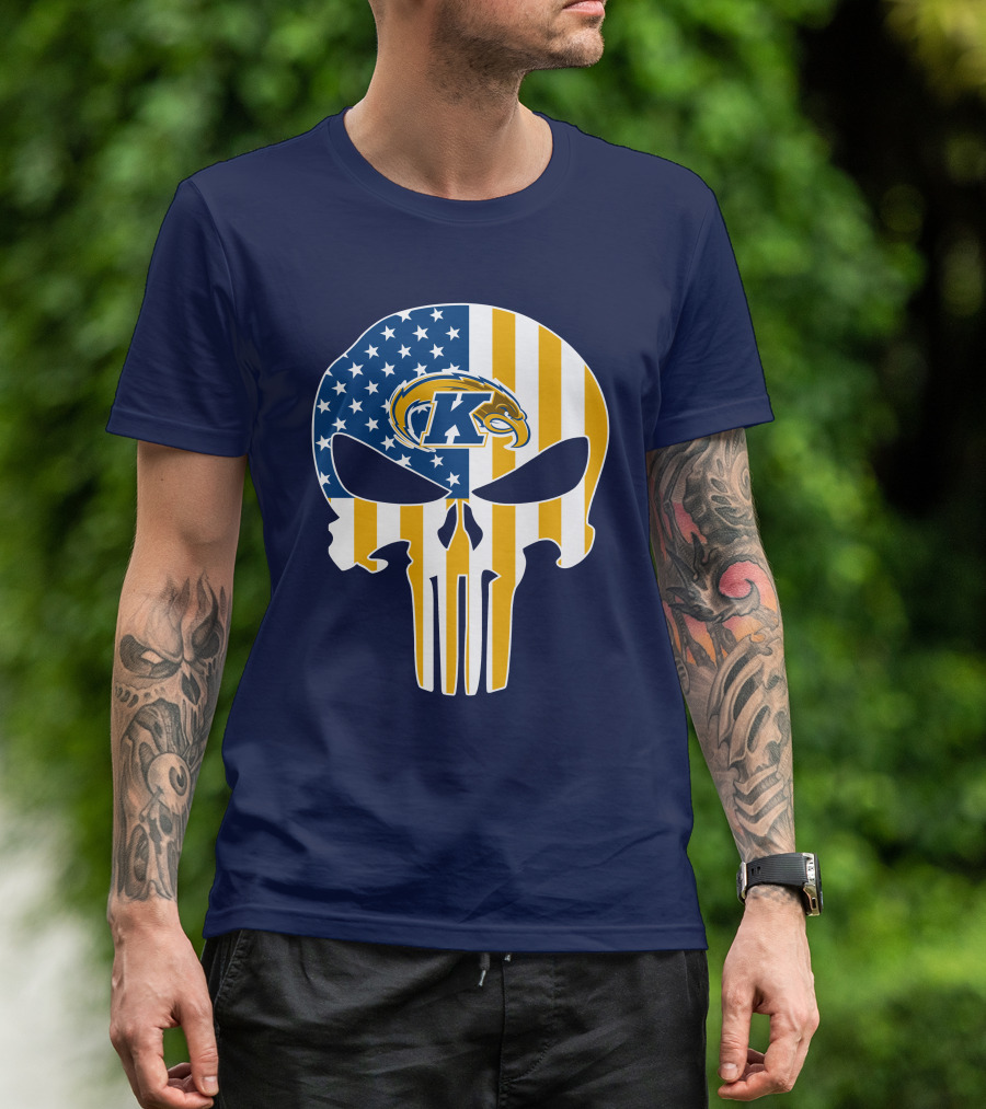 Kent State Golden Flashes Punisher Skull American Flag T-Shirt