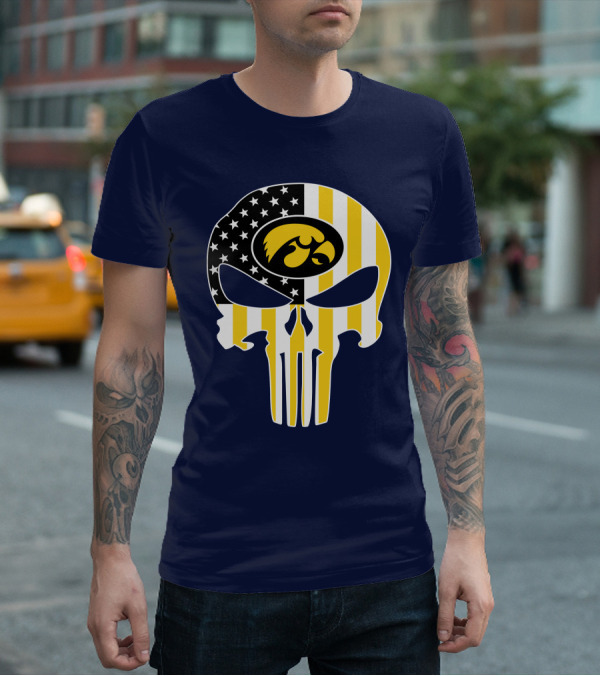 Iowa Hawkeyes The Punisher American Flag Skull T-Shirt