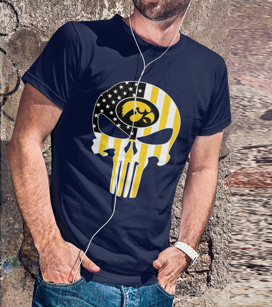 Iowa Hawkeyes The Punisher American Flag Skull T-Shirt