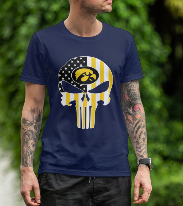Iowa Hawkeyes The Punisher American Flag Skull T-Shirt