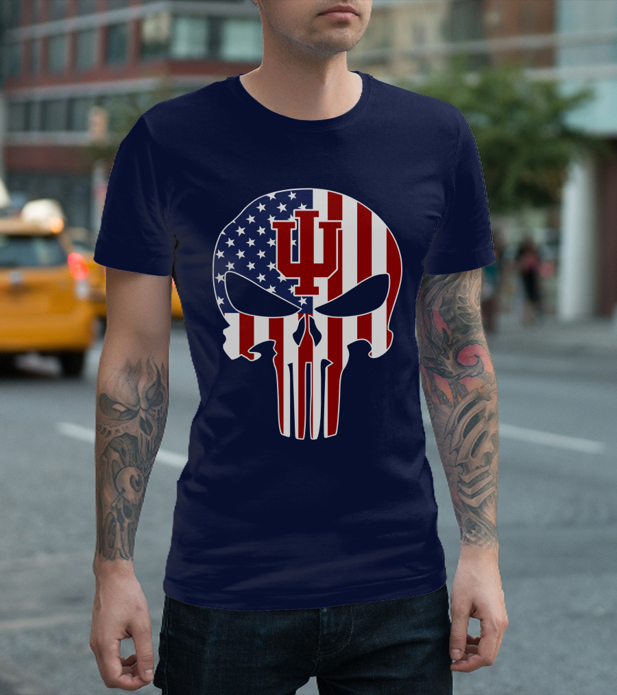 Indiana Hoosiers Punisher Skull American Flag T-Shirt