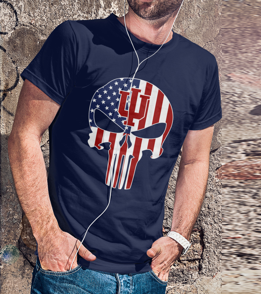 Indiana Hoosiers Punisher Skull American Flag T-Shirt